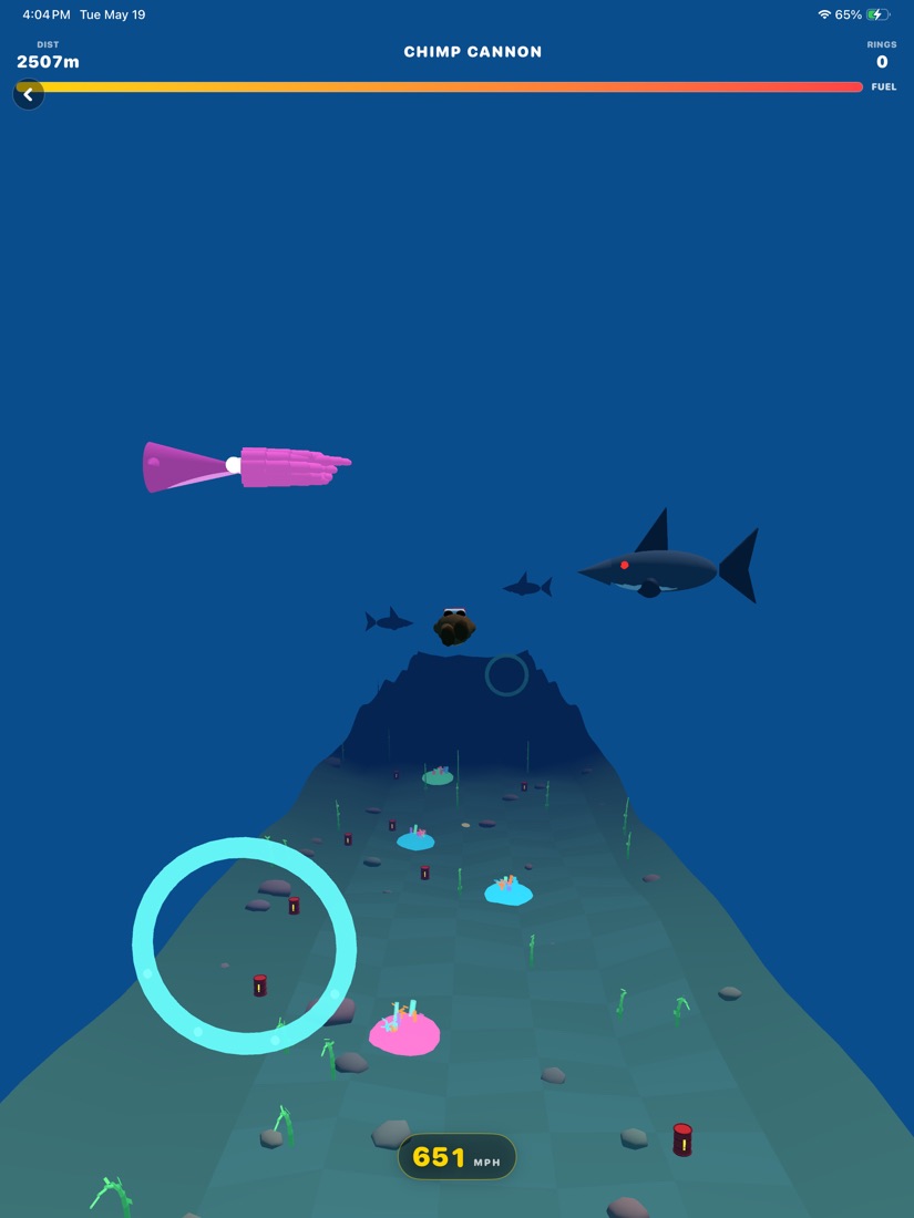 Chimp Cannon underwater level with sharks and rings